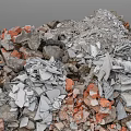 Large Pile of Construction Debris Including Rubble Bricks and Concrete Fragments