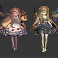 Two Girls Characters With Butterfly Wings And Flower Adorned Hair In Dresses Holding Scrolls