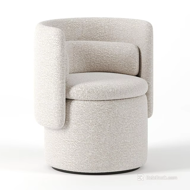 Modern Minimalist Single Seater Sofa With Beige Textured Fabric And Curved Armrests 3d model 