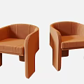 Modern Orange Velvet Armchairs With Curved Armrests And Elegant Design
