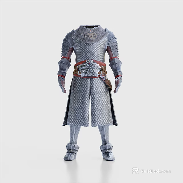 Medieval Knight Metal Armor With Diamond Pattern And Red Belt Design 3d model 