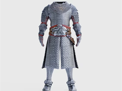Medieval Knight Metal Armor With Diamond Pattern And Red Belt Design 3d model