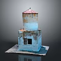 Vintage Lighthouse Model Display With Red Roof Light Blue Tower And Small Window