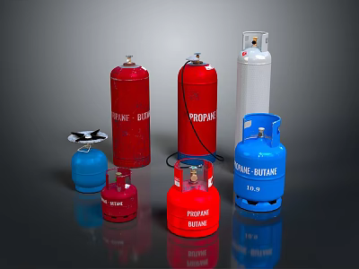 Household Propane Gas Cylinders in Various Colors and Different Sizes for Daily Use 3d model