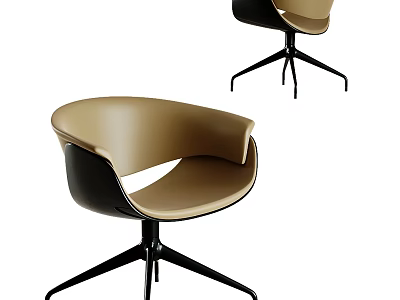 Modern Beige Leather Dining Chair With Black Metal Base And Curved Armrests 3d model