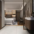 Modern Hotel Room Interior With Twin Beds White Linens Wooden Flooring And City View Window