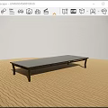 Modern Dark Wood Tea Table With Long Rectangular Top And Simple Legs On Wavy Floor 3d model