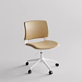 Modern Beige Office Chair with Padded Backrest and Seat on White Metal Base with Casters