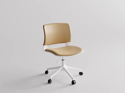 Modern Beige Office Chair with Padded Backrest and Seat on White Metal Base with Casters 3d model