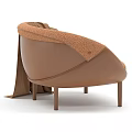 Modern Single Chair With Plush Brown Fabric And Leather Accents Draped Cloth On Armrest