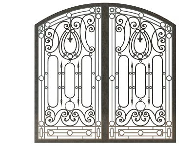 Ornate Wrought Iron Gates With Intricate Scrollwork And Arched Top Design 3d model