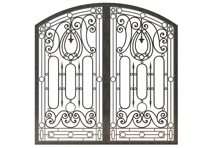 Ornate Wrought Iron Gates With Intricate Scrollwork And Arched Top Design 3d model