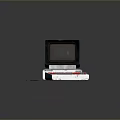 Vintage Computer With Blue Monitor Green Code Display And Red Key Keyboard