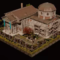 Classic Style Detached Villa With Dome Roof Brown Tiles Courtyard And Green Plants