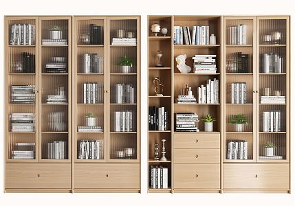 Nordic Bookcase Combination Bookshelf Decorative Cabinet Solid Wood Bookcase Glass Bookcase Display Cabinet Entrance Cabinet High Cabinet 3d model