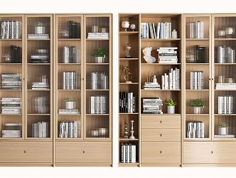 Nordic Bookcase Combination Bookshelf Decorative Cabinet Solid Wood Bookcase Glass Bookcase Display Cabinet Entrance Cabinet High Cabinet 3d model