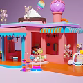 Pink Candy Shop With Cream Ice Cream Decor Cotton Candy Trees And Purple Background