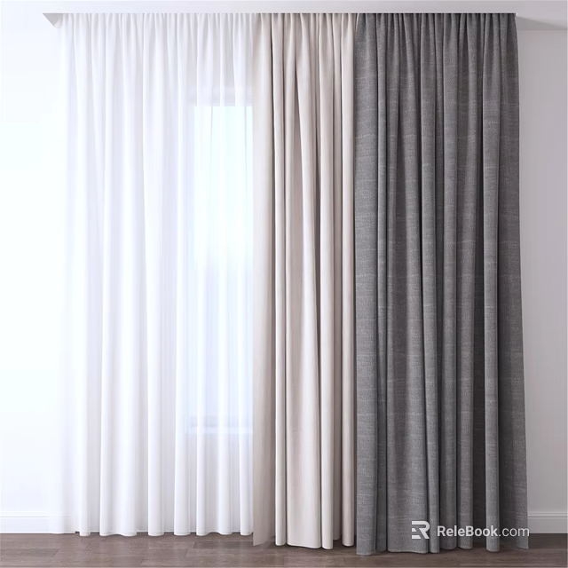 White Beige And Gray Curtains For Home Window With Light Filtering Design 3d model 