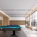 Modern Entertainment Room Interior Design With Pool Table And Wooden Cabinets