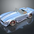 Blue Vintage Convertible Sports Car With White Stripes Red Rims And Chrome Exhaust Pipes