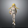Anime 3D Blonde Elf Character With Braided Pigtails Elf Ears And Green Badge