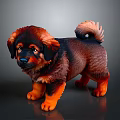 Adorable Brown And Black Fluffy Puppy With Curly Tail Standing On Dark Surface
