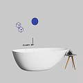 Modern White Freestanding Oval Bathtub With Geometric Decor And Side Table