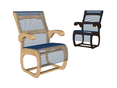 Wooden Frame Armchair With Woven Strips And Dark Blue Seat Design 3d model
