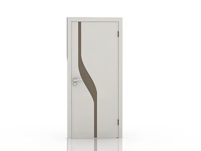 Modern White Door With Brown Curved Design And Silver Door Handle 3d model
