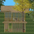 Charming Bamboo Homestay Building With Thatched Roof And Wooden Terrace Amid Green Trees