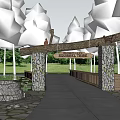 Natural Style Entrance Gate With Log Beam Stone Pillars And Squirrel Tree Sign Surrounded By Trees