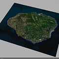 Detailed 3D Island Terrain Model Showcasing Mountainous Areas And Coastal Features