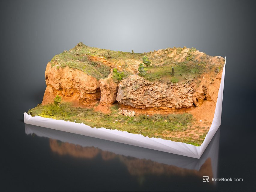 Natural Landscape Model With Red Rock Formation Green Vegetation And Caves 3d model 