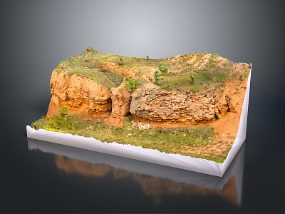 Natural Landscape Model With Red Rock Formation Green Vegetation And Caves 3d model