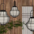 Japanese Style Lantern Pendant Lights With White Shade And Black Frame In Wooden Room