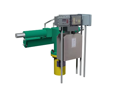 Industrial Equipment With Green Hydraulic Cylinder Yellow Base Metal Support Frame And Digital Control Panel 3d model