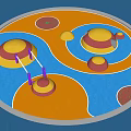 Colorful Garden Ornament With Blue Orange Background And Circular Spiral Patterns