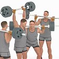 Fit Men Performing Various Weightlifting Exercises With Barbell And Dumbbells