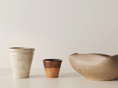 Ceramic Decorative Ornament Set with Various Shapes and Neutral Tones on Minimalist White Surface 3d model