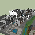 Traditional Commercial Street With Gray Brick Buildings Chinese Style Roofs And Pedestrians