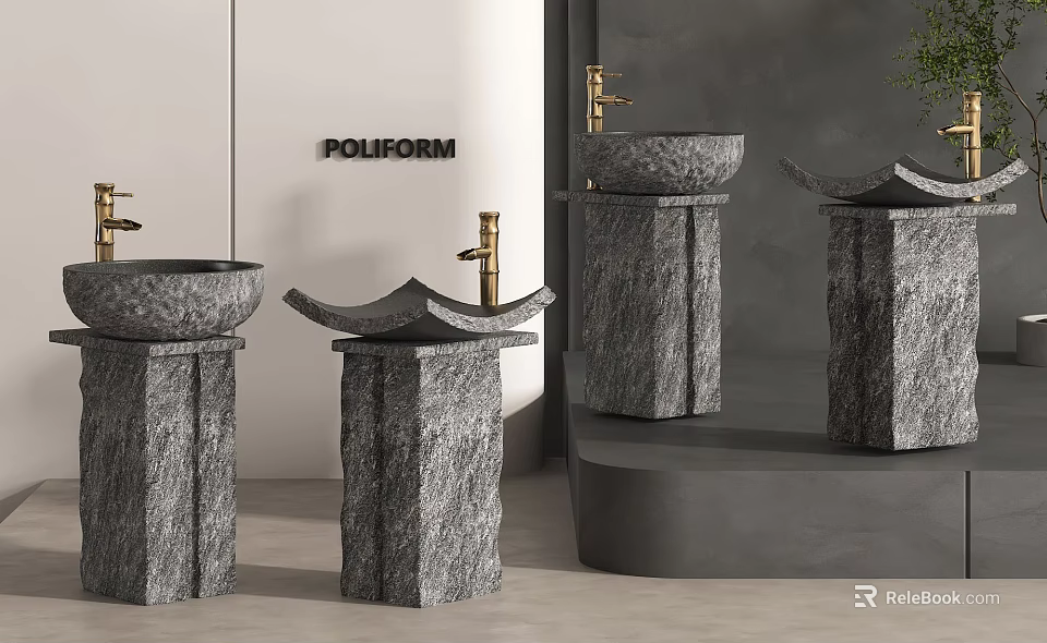Modern Minimalist Stone Pedestal Washbasins With Textured Design For Bathroom Interior 3d model 