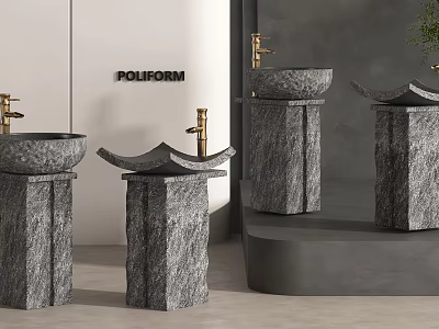 Modern Minimalist Stone Pedestal Washbasins With Textured Design For Bathroom Interior 3d model
