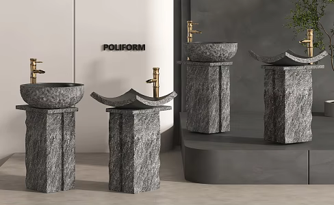 Stone trough wash basin indoor 3d model