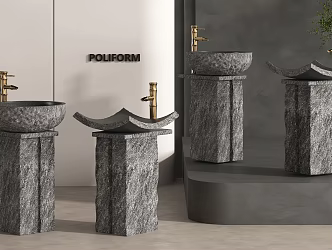Stone trough wash basin indoor 3d model