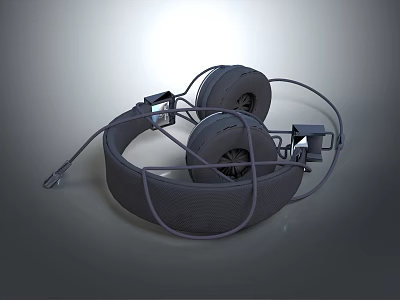 Modern Gray Over Ear Headphones with Wired Connection and Metal Parts for Computer Peripherals 3d model