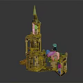 Yellow Toy Furniture Building Model With Green Spire And Staircase Design
