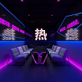 Cyberpunk Style Meeting Room With Luminous Purple Blue Lines White Sofas And Black Table