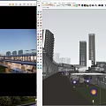 Modern Commercial Street With High Rise Buildings Outdoor Dining Areas And Wooden Walkways