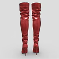 Red Shiny Over The Knee Boots With Stiletto Heels And Pointed Toe
