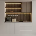 Modern Sideboard Design With White And Wood Finish LED Lighting And Decorative Items On Top